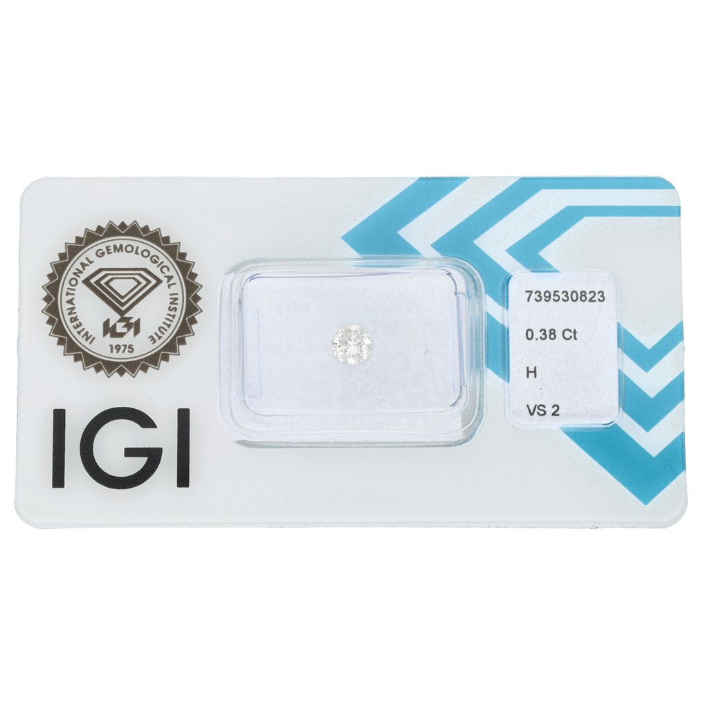 没有保留价 - 1 pcs 钻石 (天然) - 0.38 ct - 圆形 - H - VS2 轻微内含二级 - 国际宝石研究院(IGI) #1.0