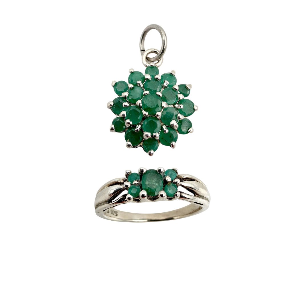 χωρίς τιμή ασφαλείας - Σετ κοσμημάτων 2 τεμαχίων Ασημί - Emerald (Πιστοποιημένο) #1.0