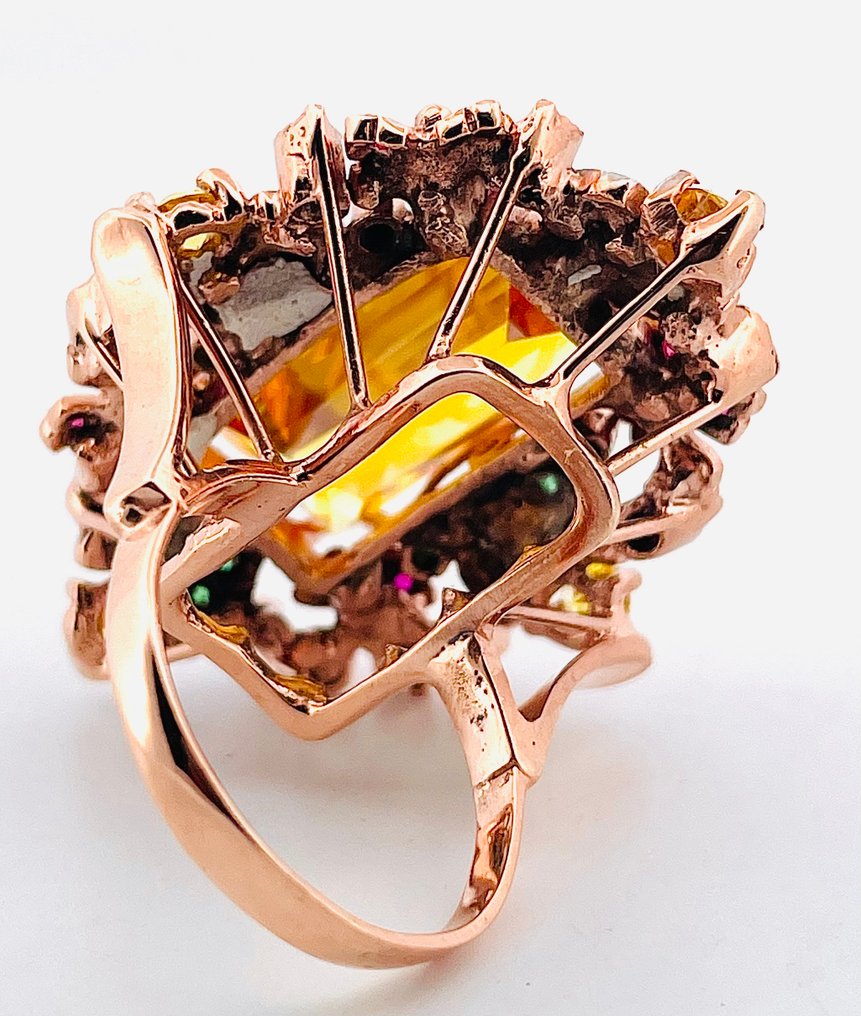 χωρίς τιμή ασφαλείας - Δαχτυλίδι - 9 kt. Ροζ χρυσό, Ασημί Κιτρίνης - Σμαράγδι #4.3