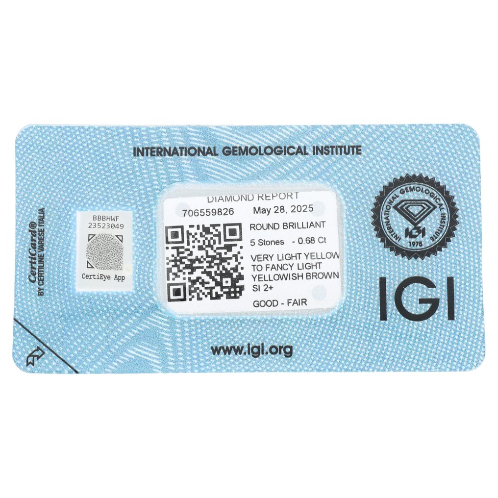 χωρίς τιμή ασφαλείας - 5 pcs Διαμάντι (Φυσικό) - 0.68 ct - Στρογγυλό - SI2 - International Gemological Institute (IGI) #2.1
