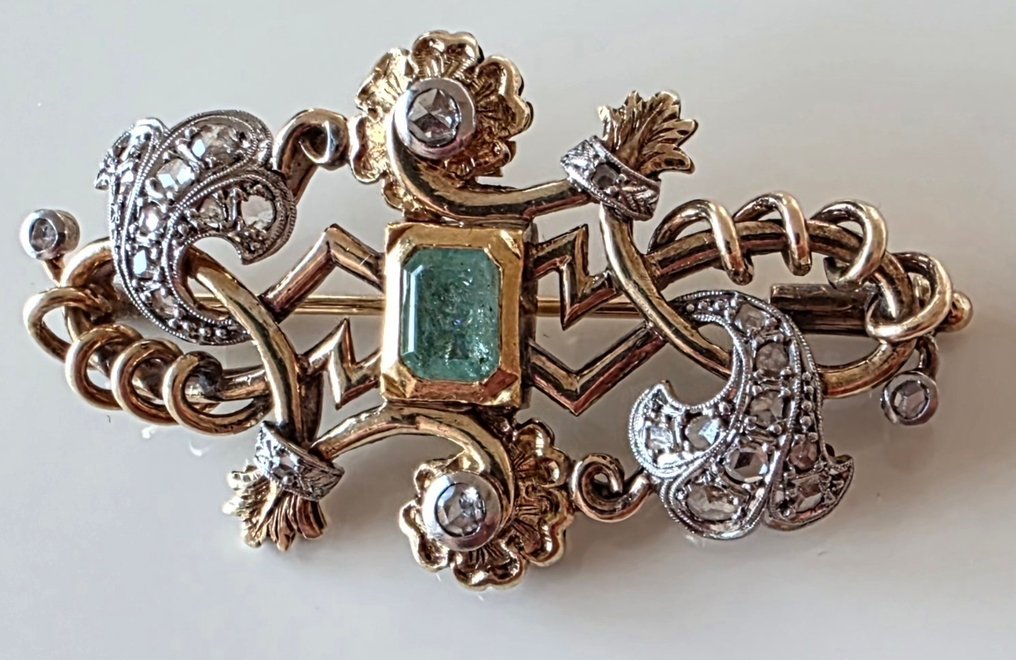 胸針 - 18 克拉 黃金 祖母綠 - 鉆石 - 别针 Fleur de Lys #1.0