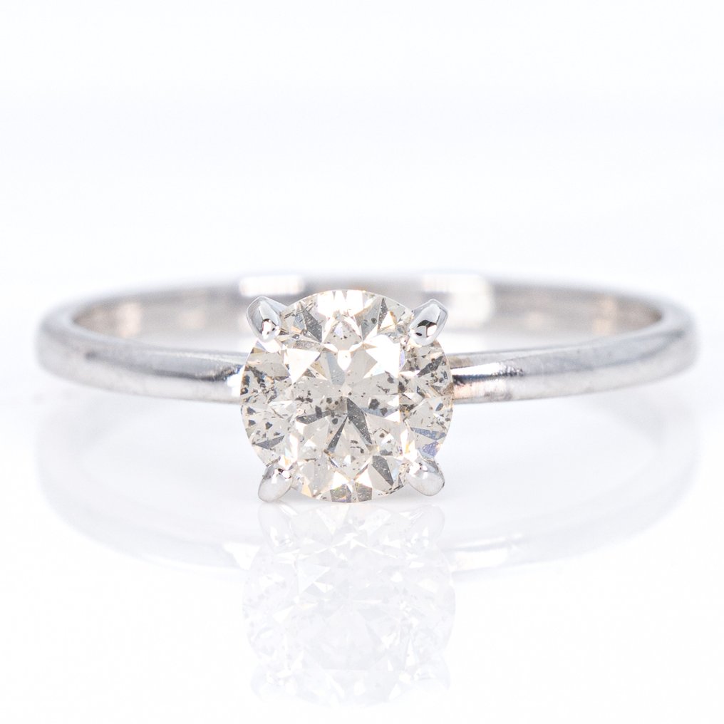 没有保留价 - 戒指 - 14K包金 白金 - 0.88ct. tw. 钻石 (天然色彩的) - IGI #1.0