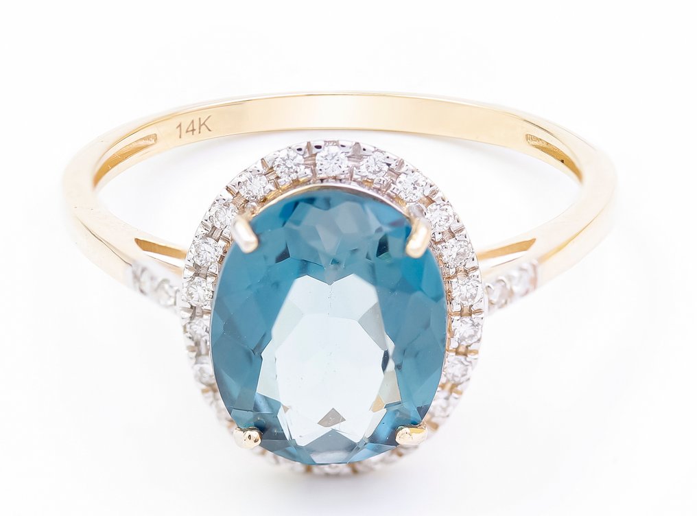 χωρίς τιμή ασφαλείας - Δαχτυλίδι - 14 καράτια Κίτρινο χρυσό Τοπάζιο - Διαμάντι - US-7 #2.1