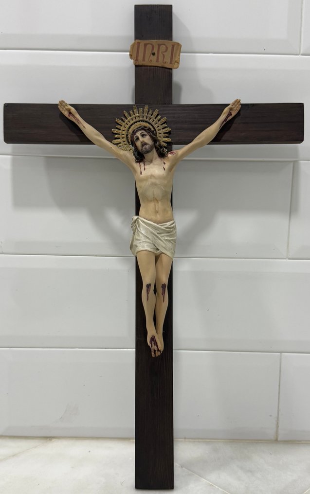 Arte Cristiano Olot - Skulptur, Cristo Crucificado - 68 cm - Trebasert pasta, Messing, Tre - 1920 #1.0