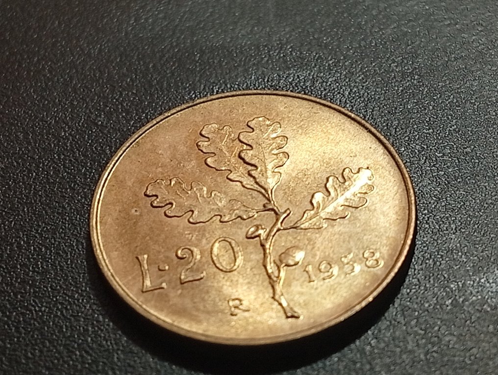 Ιταλία, Δημοκρατία 20 Lire 1958/1959 "Quercia" (χωρίς τιμή ασφαλείας) #4.3