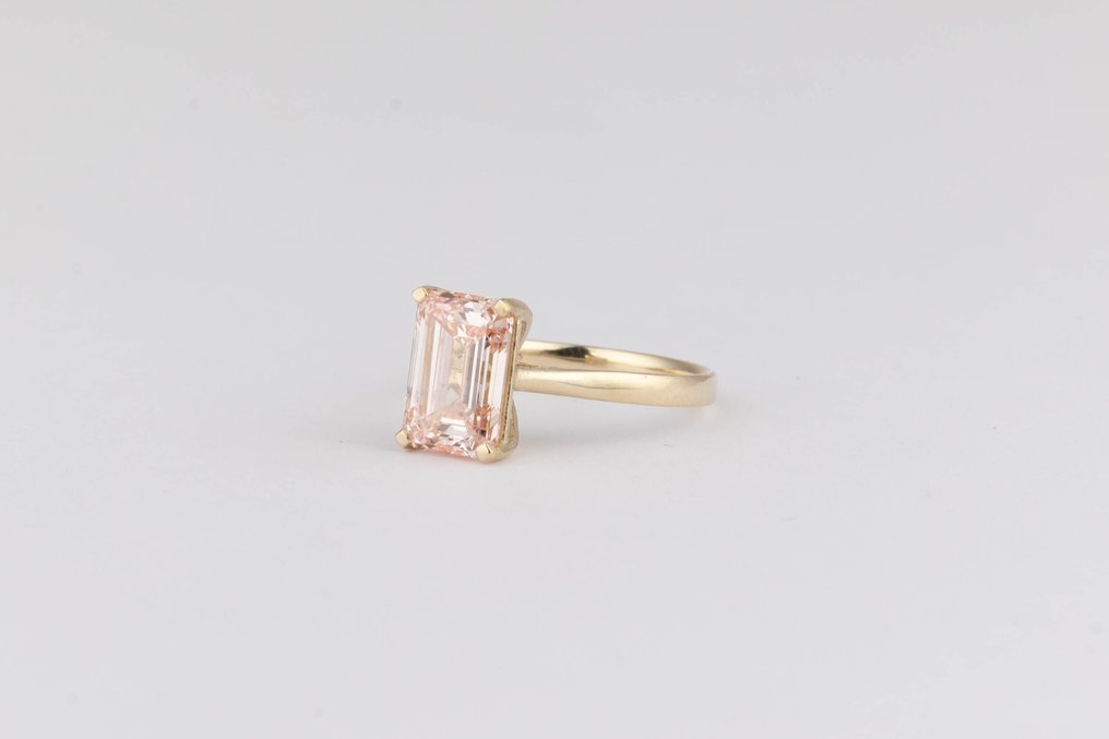 沒有保留價 - 戒指 - 14 克拉 黃金 -  3.00ct. tw. 粉紅色 鉆石 (彩色實驗室培育鑽石) - Emerald Intense Pink- VS1 #1.0