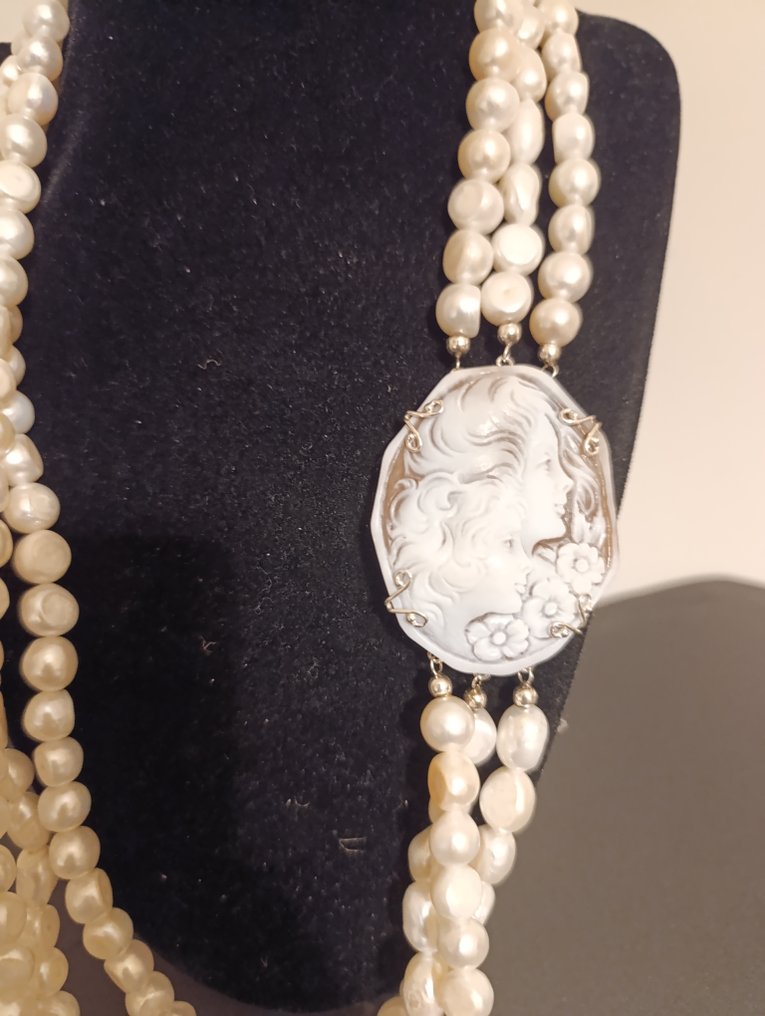 没有保留价 - 项链 银, 天然珍珠,天然Sardonica浮雕 - 珍珠 #2.1