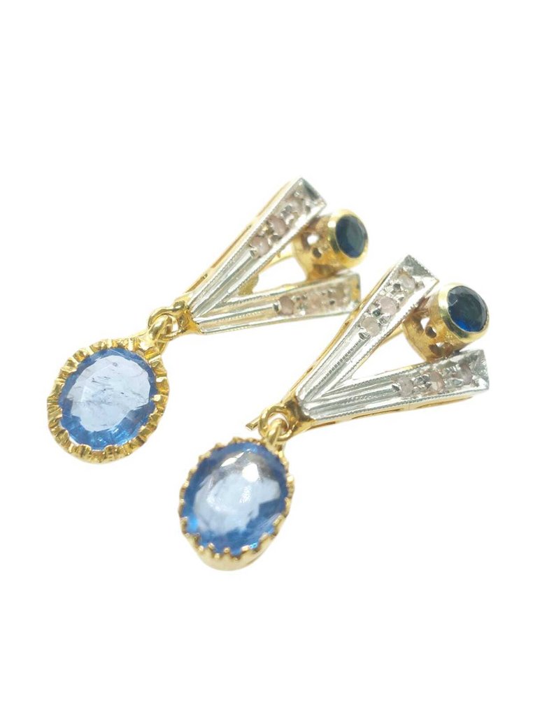 χωρίς τιμή ασφαλείας - Σκουλαρίκια - 9 kt. Ασημί, Κίτρινο χρυσό Ζαφείρι - Διάφοροι πολύτιμοι λίθοι #1.0