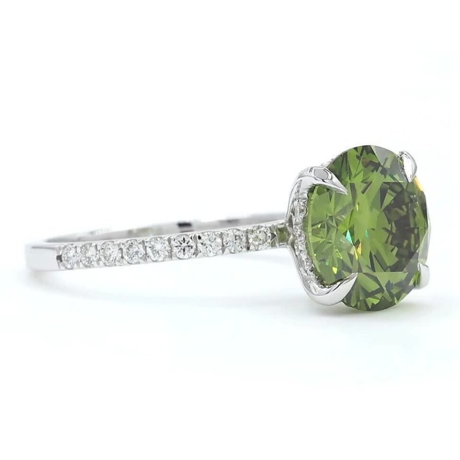 沒有保留價 - 戒指 - 18 克拉 白金 - 3.37ct. tw. 綠色 鉆石 (彩色實驗室培育鑽石) - 鉆石 - 华丽的鲜明绿色 #4.3