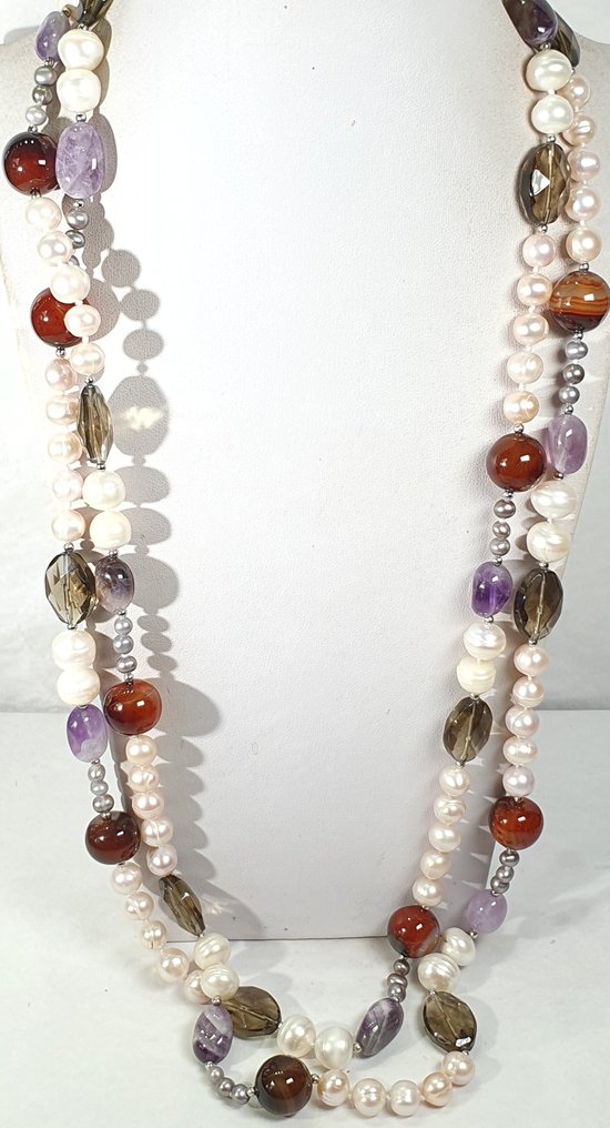 淡水天然珍珠——纯洁的象征——玛瑙、紫水晶…… - 项链 #1.0