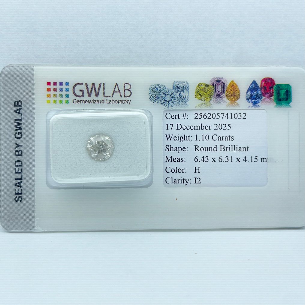 χωρίς τιμή ασφαλείας - 1 pcs Διαμάντι  (Φυσικό)  - 1.10 ct - Στρογγυλό - H - I2 - Gemewizard Gemological Laboratory (GWLab) #3.2