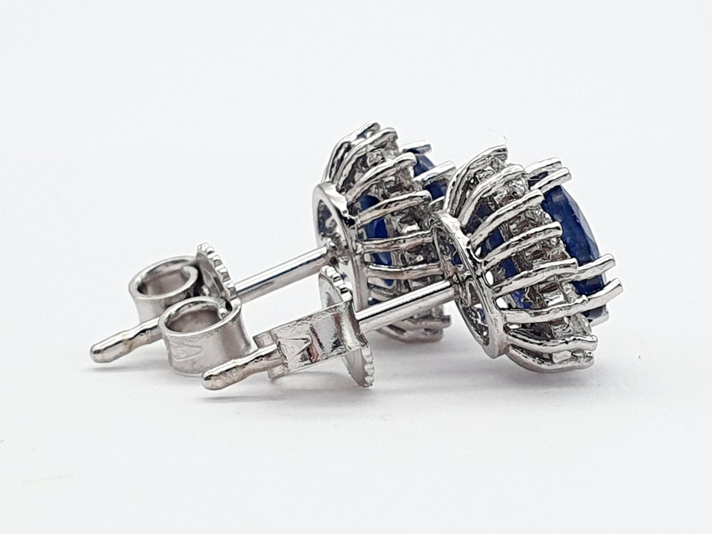耳環 - 14 克拉 白金 藍寶石 - 鉆石 #4.3