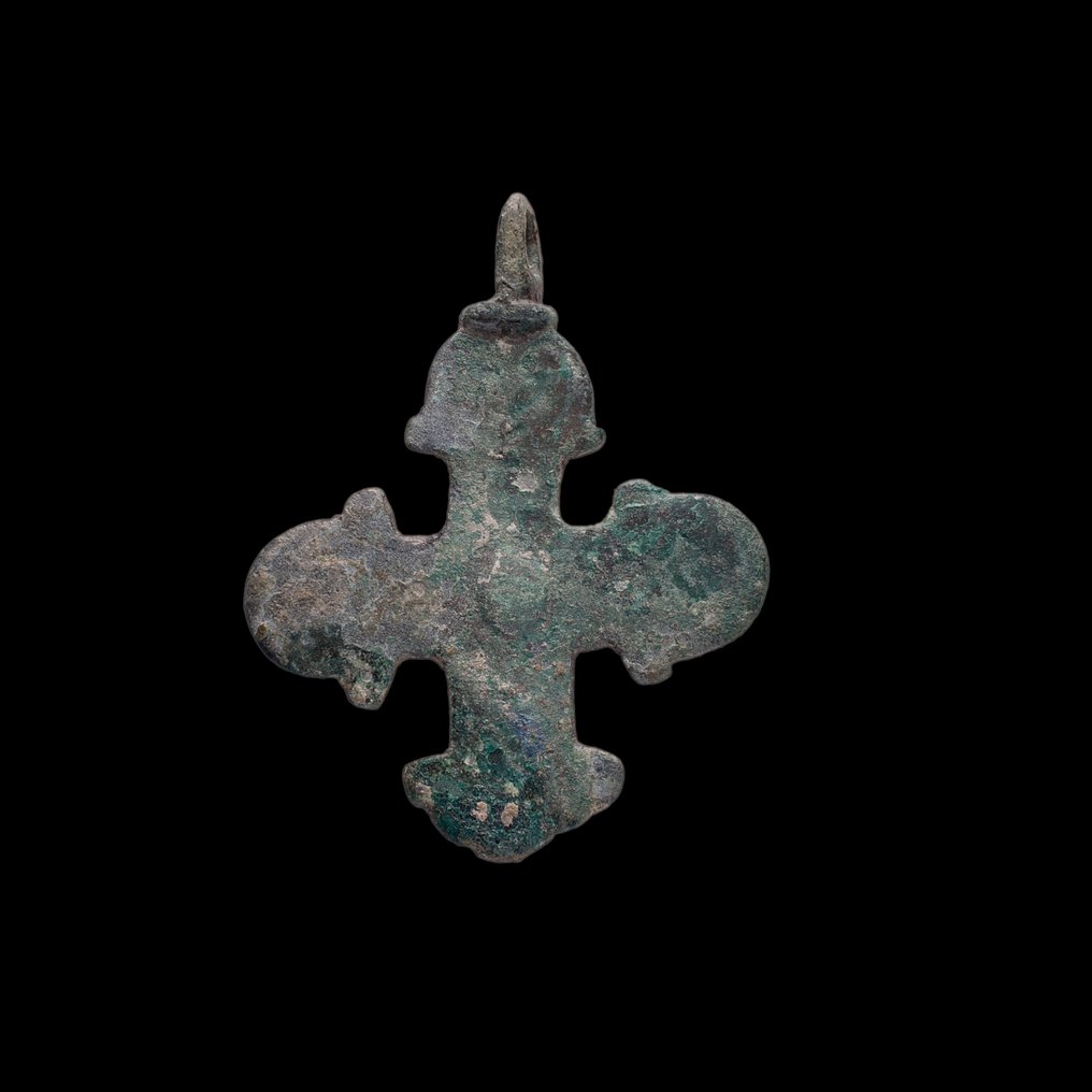 Μεσαιωνική, εποχή σταυροφόρων Μπρούντζος Μενταγιόν σταυρού, που συμβολίζει τις Πέντε Αγίες Πληγές του Χριστού και την ιερή αφοσίωση.  (χωρίς τιμή ασφαλείας) #1.0