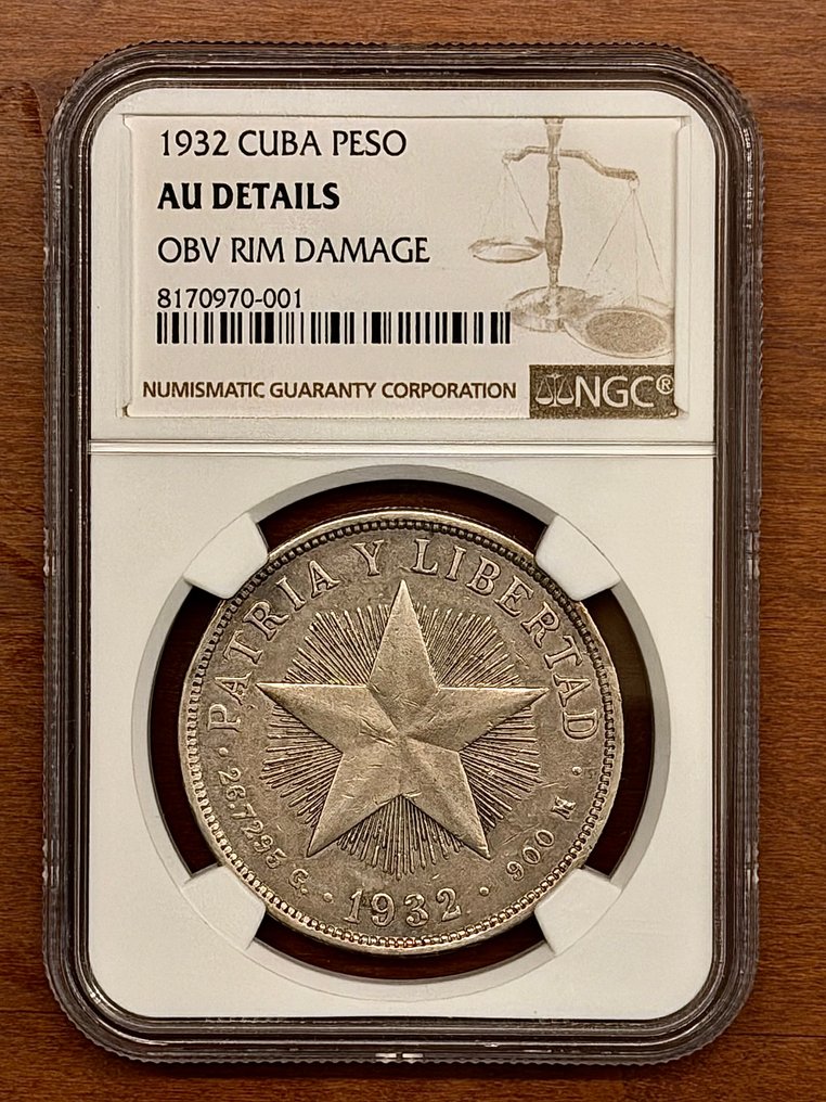 Καραϊβική. 1 Peso 1932. AU Details. Obv Rim Damage.  (χωρίς τιμή ασφαλείας) #1.0