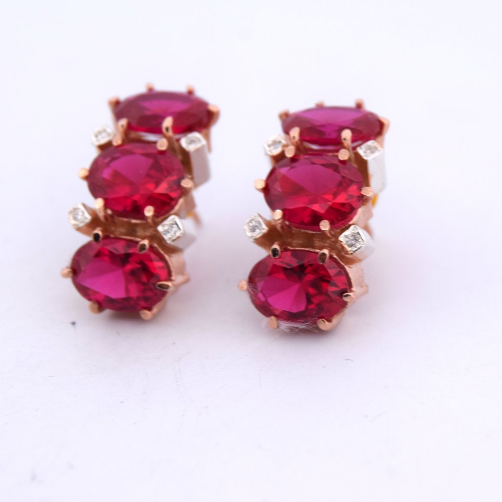 没有保留价 - 耳环 - 9 kt. 玫瑰金 -  9.40ct. tw. 红宝石 - 钻石 #3.2