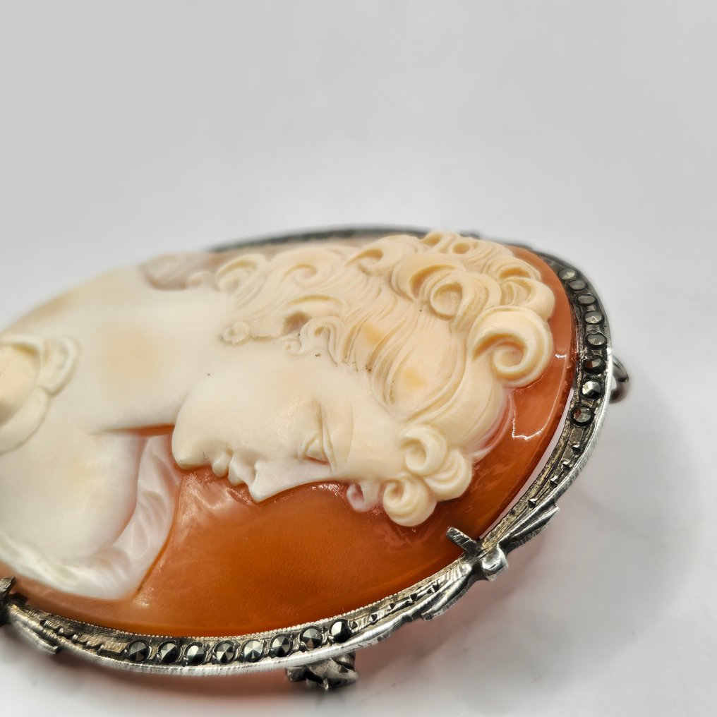 Ασημί, Λεπτομερές αντίκα σκαλιστό καμέο. - Καρφίτσα - Πολύπλοκο ιστορικό κομμάτι #3.2