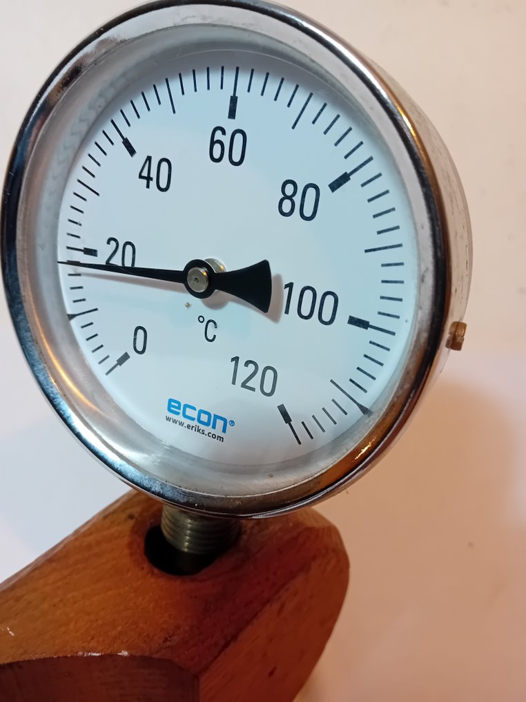 Μπλοκ τροχαλιών πλοίων και θερμόμετρο. (2) - Ericsson Nederland - ξύλο ανοξείδωτο ατσάλι γυαλί - Χειροποίητη ξυλογλυπτή τροχαλία Thermom. #1.0