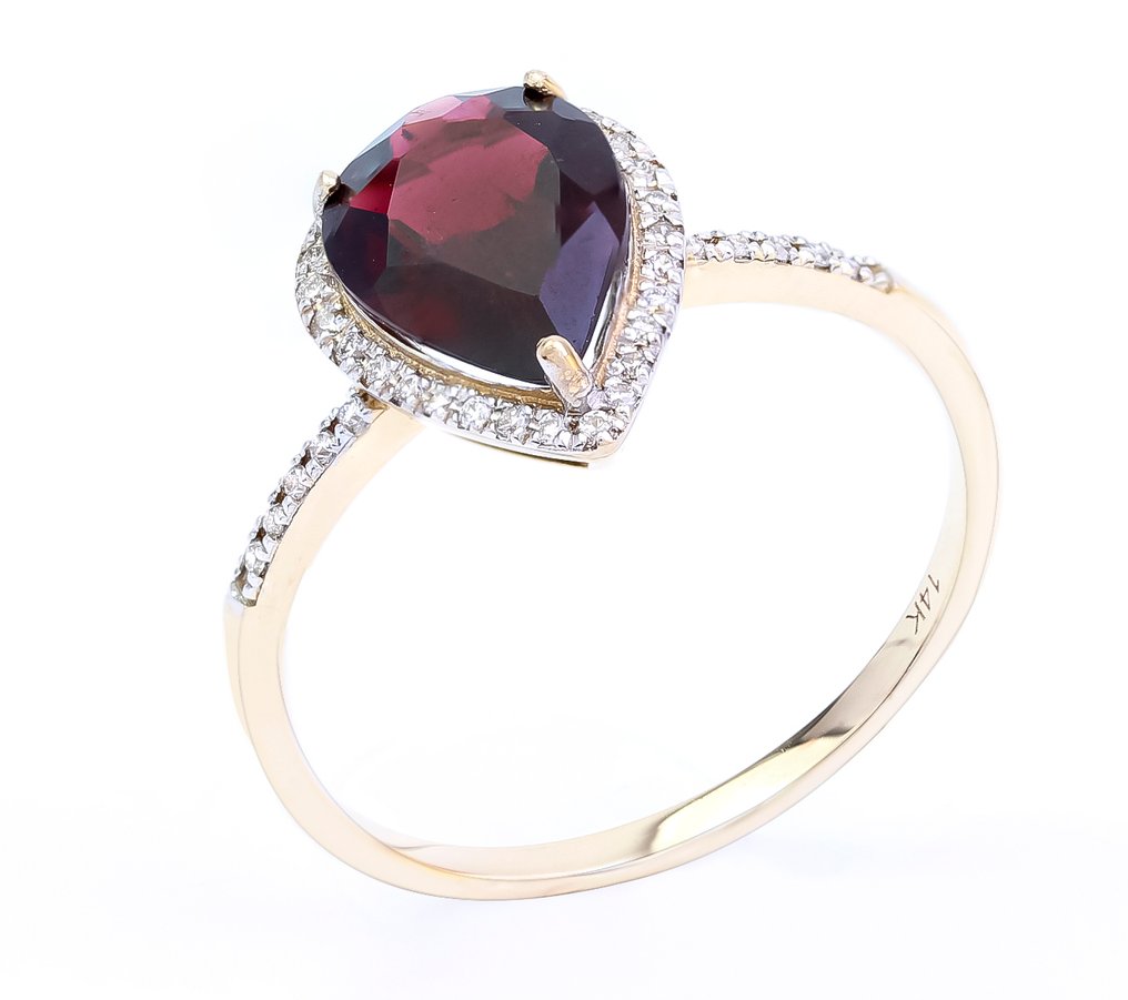 没有保留价 - 戒指 - 14K包金 黄金 石榴石 - 钻石 - US-7 #4.3