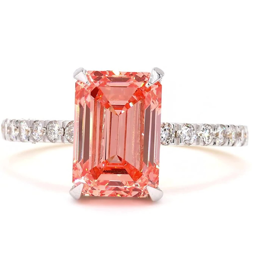 χωρίς τιμή ασφαλείας - Δαχτυλίδι - 18 καράτια Λευκός χρυσός - 3.90ct. tw. Ροζ Διαμάντι (Διαμάντια εργαστηριακής καλλιέργειας με φανταχτερά χρώματα) - Διαμάντι - Πολυτεχνική Ζωντανή Ροζ #1.0