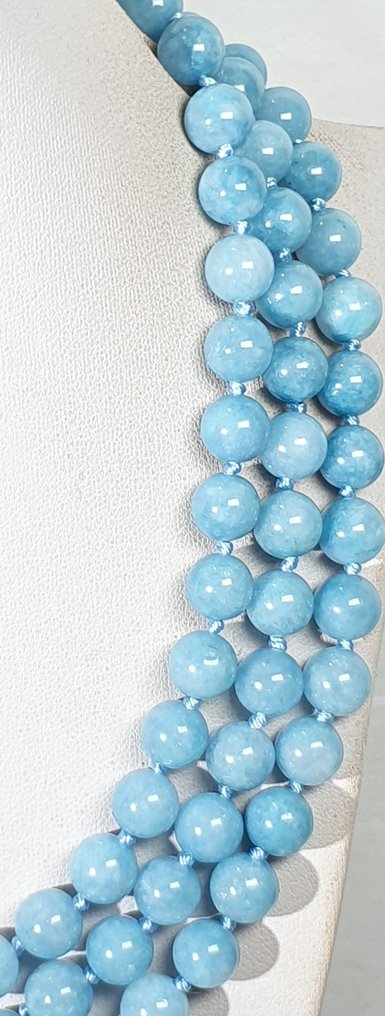 Aguamarina Natural - 非常长 - 青春与活力 - 925纯银 - 一等品 - 项链 #4.3