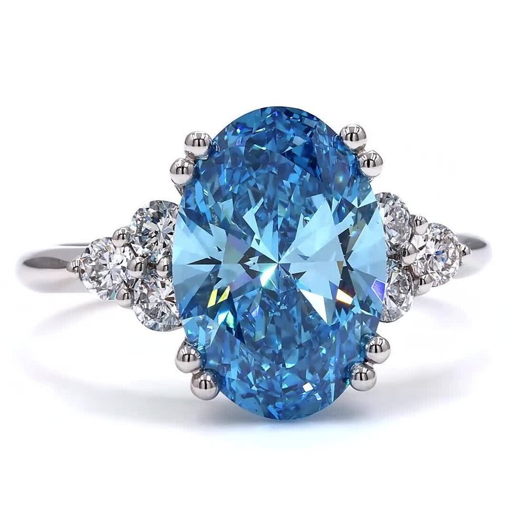 χωρίς τιμή ασφαλείας - Δαχτυλίδι Πλατίνα - 4.58ct. tw. Μπλε Διαμάντι (Διαμάντια εργαστηριακής καλλιέργειας με φανταχτερά χρώματα) - Διαμάντι - Πολυτελής Ζωντανό Μπλε #1.0