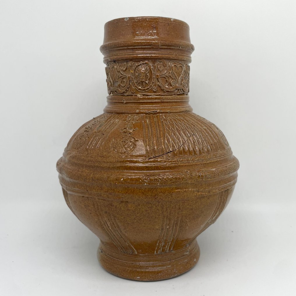 中世纪后期 稀有的 Raeren 瓷器（比利时） 水壶/杯子（带有洛登测量器在颈部） - 17.6 cm #2.1