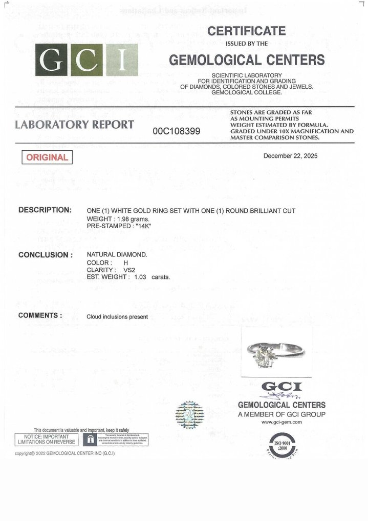 没有保留价 - 订婚戒指 - 14K包金 白金 -  1.03ct. tw. 钻石 (天然) #3.2