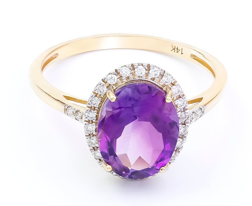 χωρίς τιμή ασφαλείας - Δαχτυλίδι - 14 καράτια Κίτρινο χρυσό Αμέθυστος - Διαμάντι - US-7 #1.0