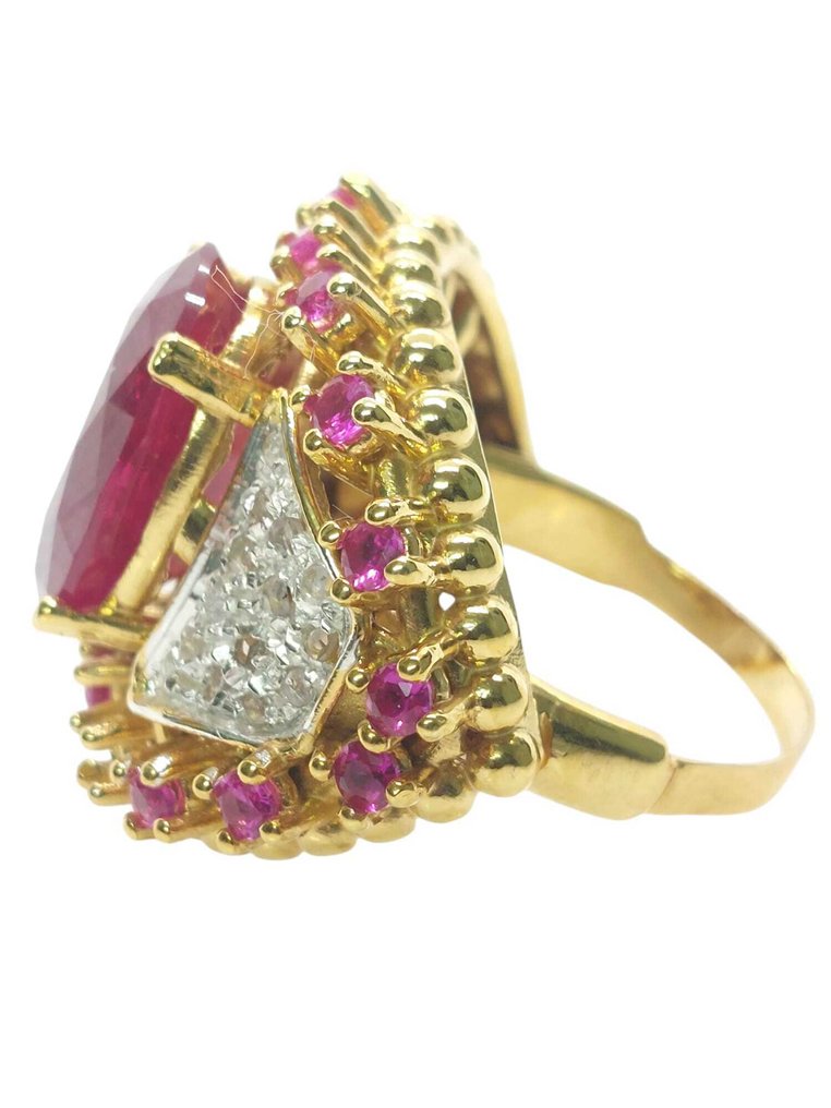 没有保留价 - 戒指 - 9 kt. 银, 黄金 红宝石 - 混合宝石 #2.1