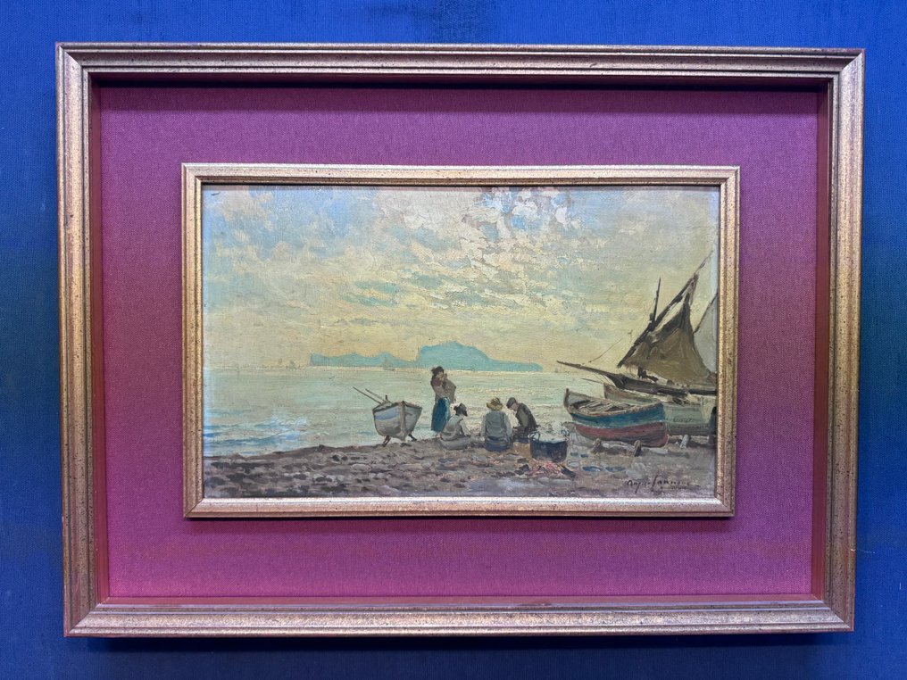 Angelo Cannone (1899-1992) - Pescatori sulla spiaggia di Napoli #1.0
