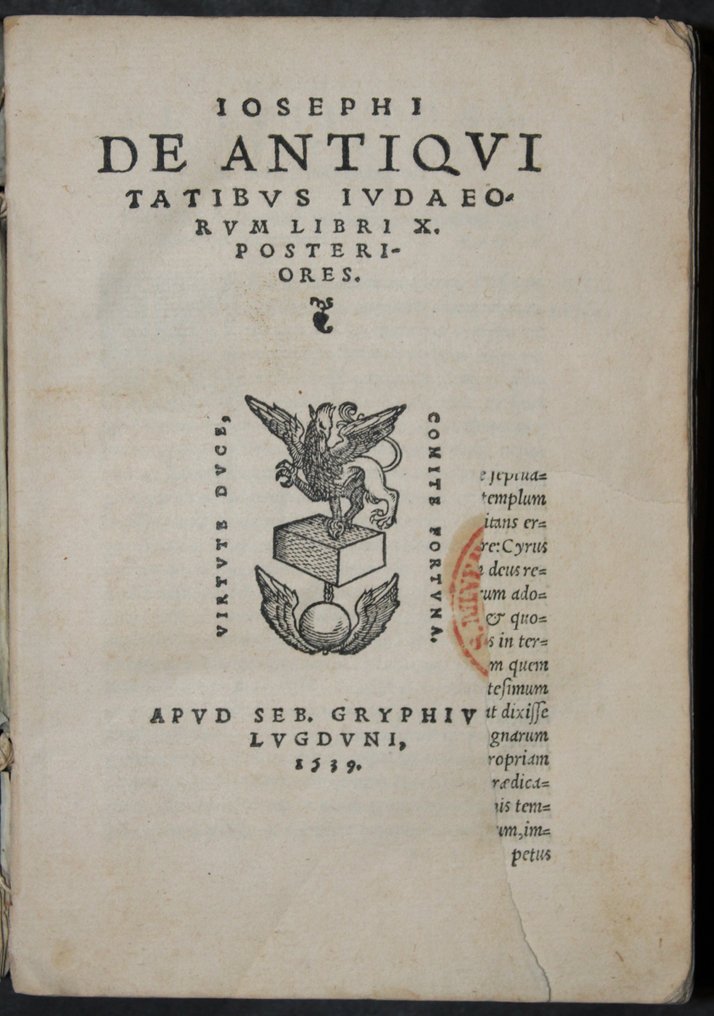 Josephus Flavius - Iosssephi De Antiqvitatibvs Ivdaeorvm Libri X. Posteriores - 1539 #1.0