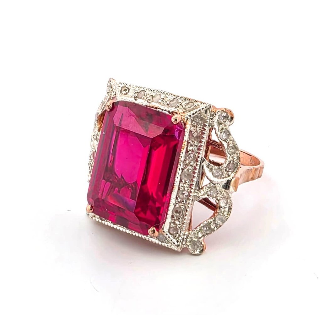 Utan reservationspris - Ring - 9 k Roséguld, Silver Rubin - Diamant #2.1