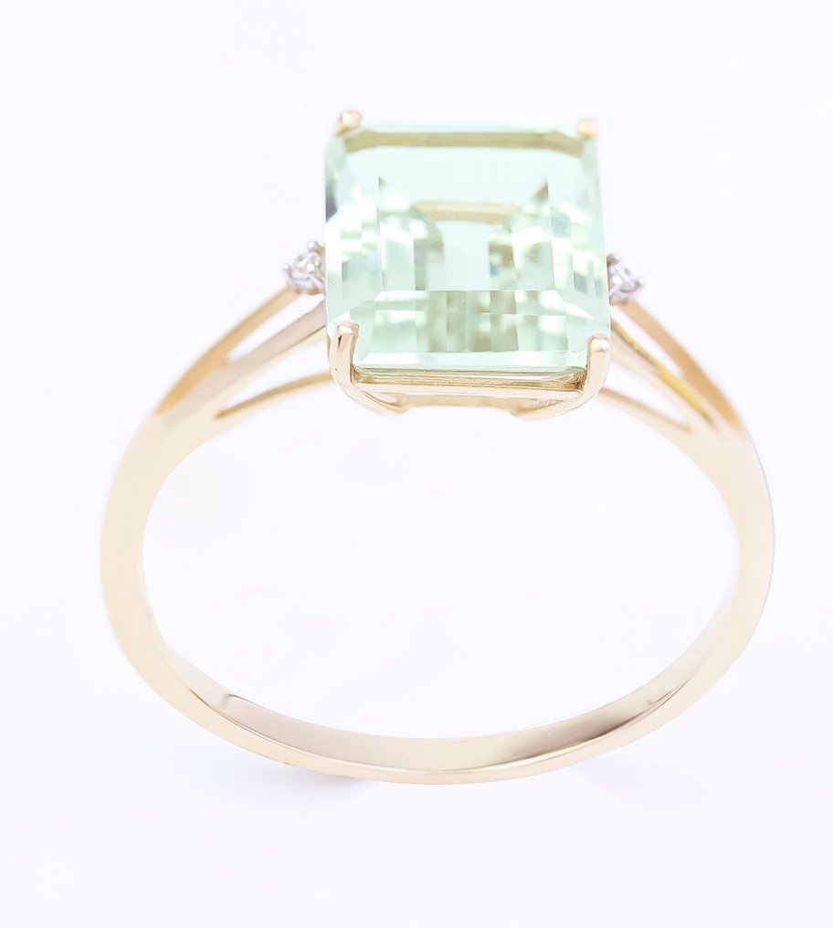 没有保留价 - 戒指 - 14K包金 黄金 石英 - 钻石 - Prasiolite - US-7 #4.3