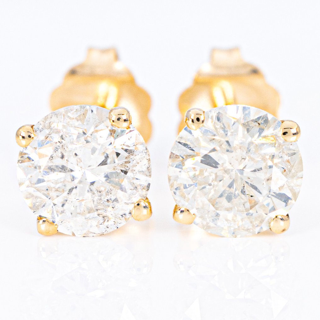 Senza prezzo di riserva - Orecchini - 14 carati Oro giallo -  2.07ct. tw. Diamante (Naturale) - IGI #1.0
