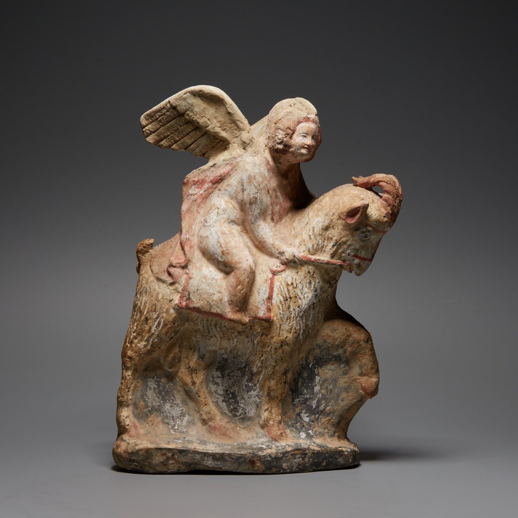 Αρχαία Ελληνική Terracotta Ερως ιππεύοντας μια κατσίκα. 4ος - 3ος αιώνας π.Χ. Ύψος 16,5 εκ. Δοκιμή TL. #1.0