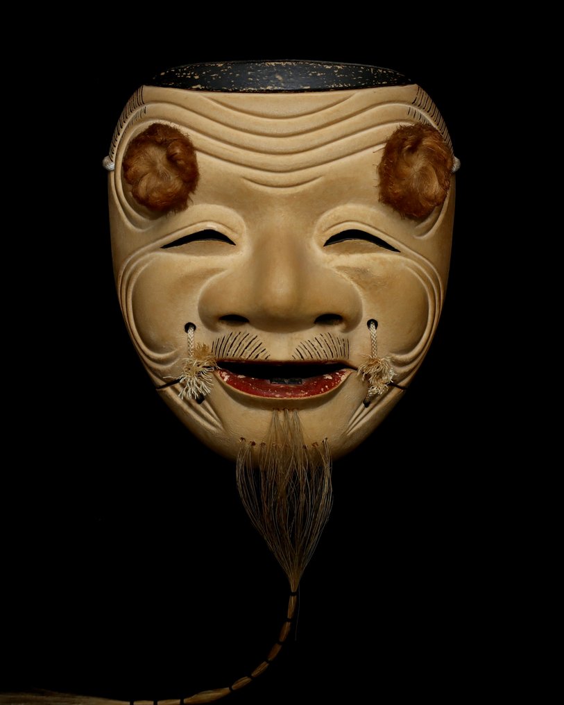 Μάσκα Noh - Ξύλο - Υπογεγραμμένη μάσκα Noh - OKINA翁 #1.0