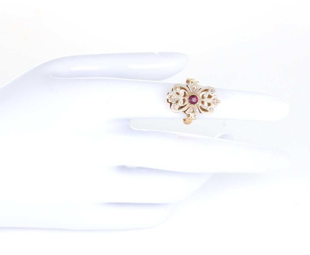 沒有保留價 - 戒指 - 18 克拉 銀, 黃金 - 0.25ct. tw. 紅寶石 - 鉆石 #1.0