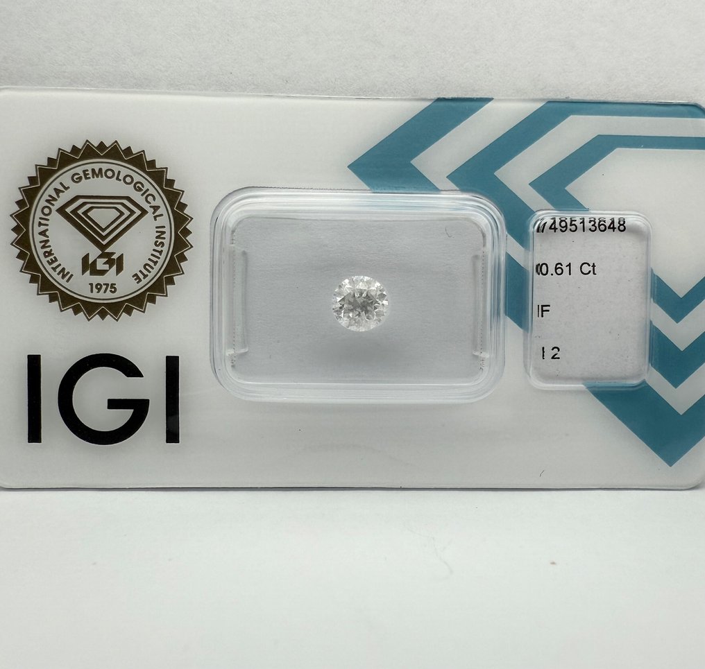 没有保留价 - 1 pcs 钻石 (天然) - 0.61 ct - 圆形 - F - I2 内含二级 - 国际宝石研究院(IGI) #3.2