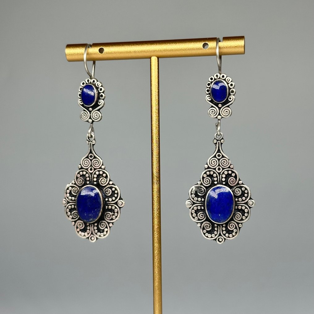 没有保留价 - 耳环 925 银与天然 青金石 #3.2