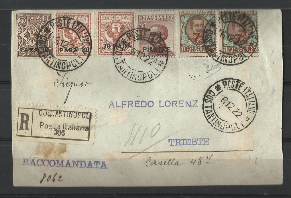 黎凡特（意大利邮政局，自1874年至1923年） 1922 - 从君士坦丁堡到的里雅斯特的信 #1.0