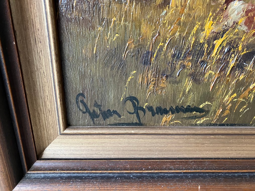 Peter Brouwer (1935-2010) - Landschap met Boeren dames en opvliegende eenden #2.1