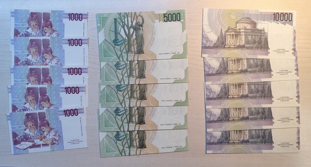 Ιταλία. - 5 x 1000 + 5 x 5000 + 5 x 10000 Lire - anni vari  (χωρίς τιμή ασφαλείας) #3.2