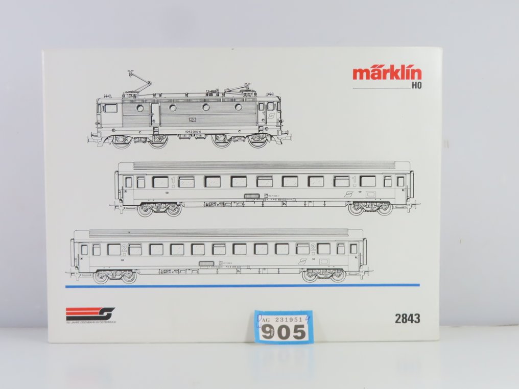 Märklin H0 - 2843 - Set de trenes (1) - Set de 3 piezas con locomotora Re 1043 y dos vagones '150 años de ferrocarril en Austria'. - ÖBB #2.1