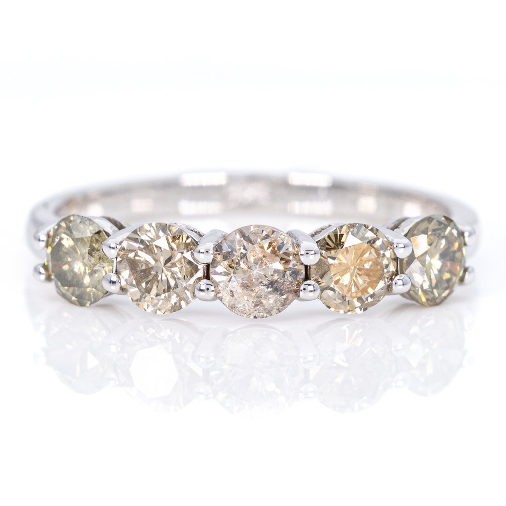 没有保留价 - 戒指 - 14K包金 白金 -  1.35ct. tw. 钻石 (天然色彩的) - IGI #1.0