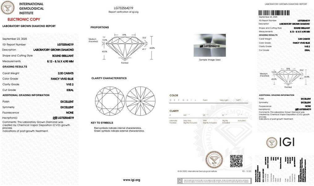 小型钉状耳环 - 18K包金 白金 -  4.00ct. tw. 蓝色 钻石 (彩色实验室培育钻石) - VVS2 #4.3