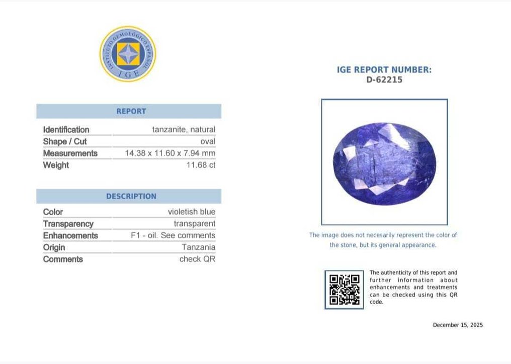 χωρίς τιμή ασφαλείας Μπλε, Βιολετί Τανζανίτης - 11.68 ct - Instituto Gemólogico Español (IGE) #4.3