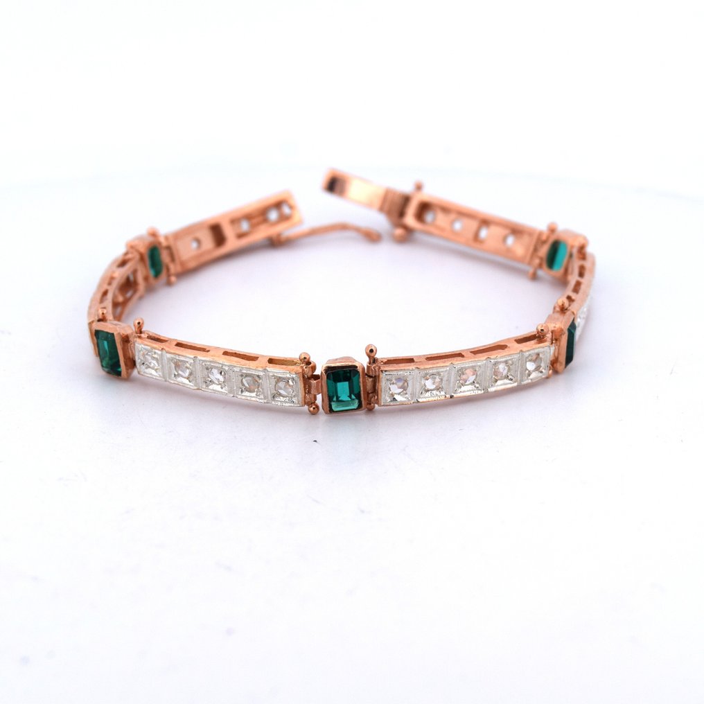 χωρίς τιμή ασφαλείας - Βραχιόλι - 9 kt. Ροζ χρυσό -  5.10ct. tw. Σμαράγδι - Διαμάντι - STILE ART DEC0' #1.0