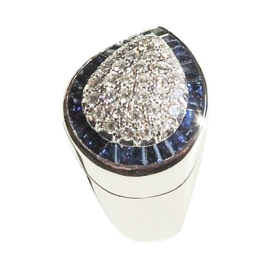 Cocktail戒指 - 18 克拉 白金 - 1.99ct. tw. 鉆石 (天然) - 藍寶石 #1.0