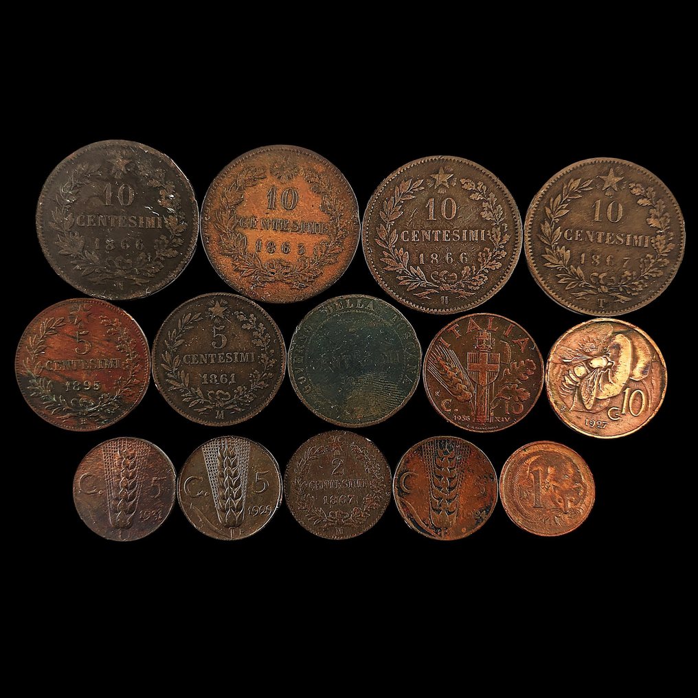 Ιταλία. Lot with 14 Coins (2 Centesimi /5 Centesimi / 10 Centesimi) 1863/1931  (χωρίς τιμή ασφαλείας) #1.0
