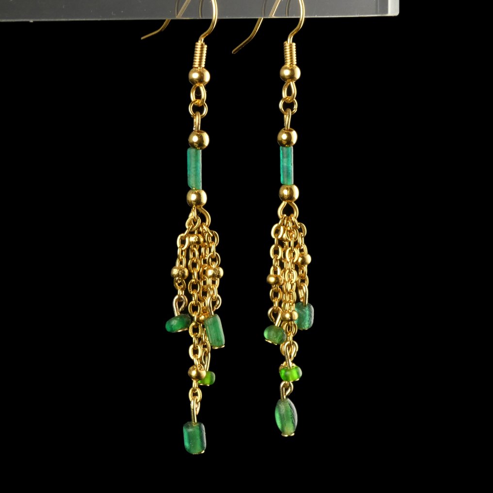 Αρχαία Ρωμαϊκή Earrings, με ρωμαϊκές πράσινες χάντρες από γυαλί #3.2